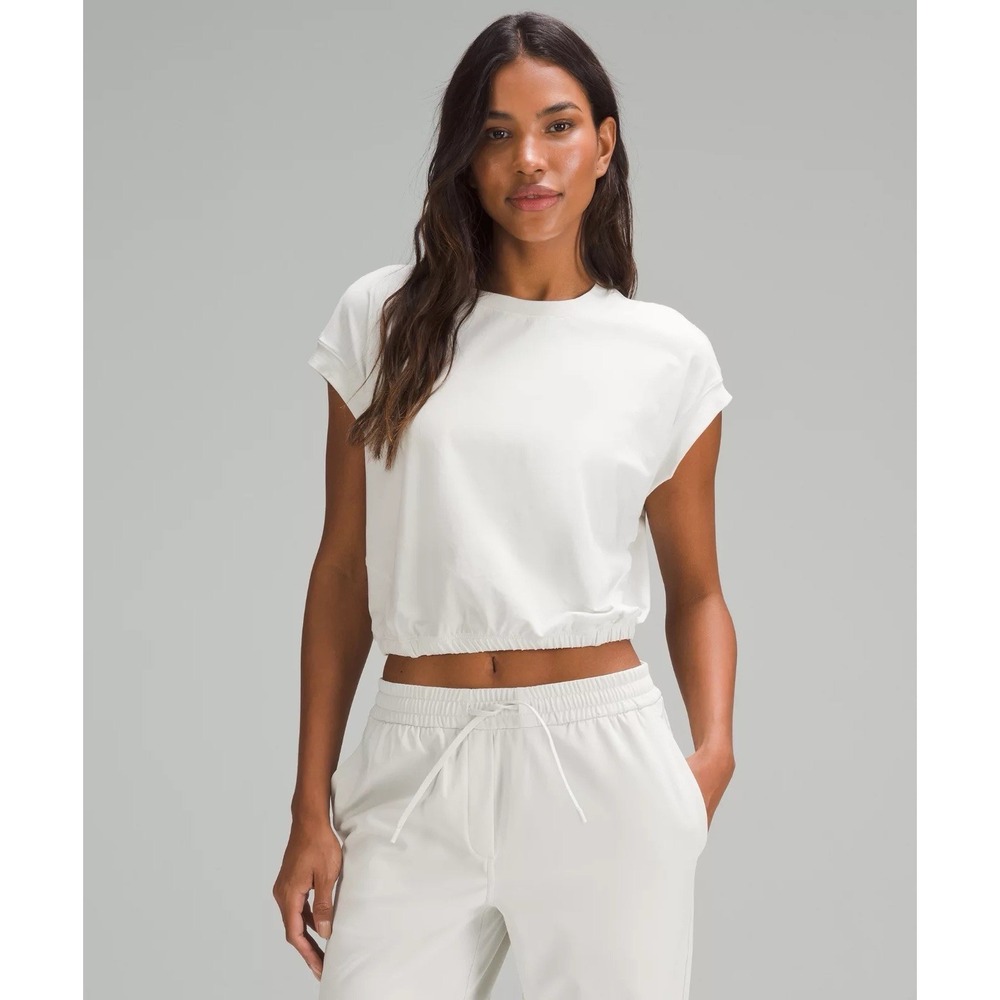 Lululemon Cream Wide Sleeve Gathered Hem T-Shirt Top L /unknown